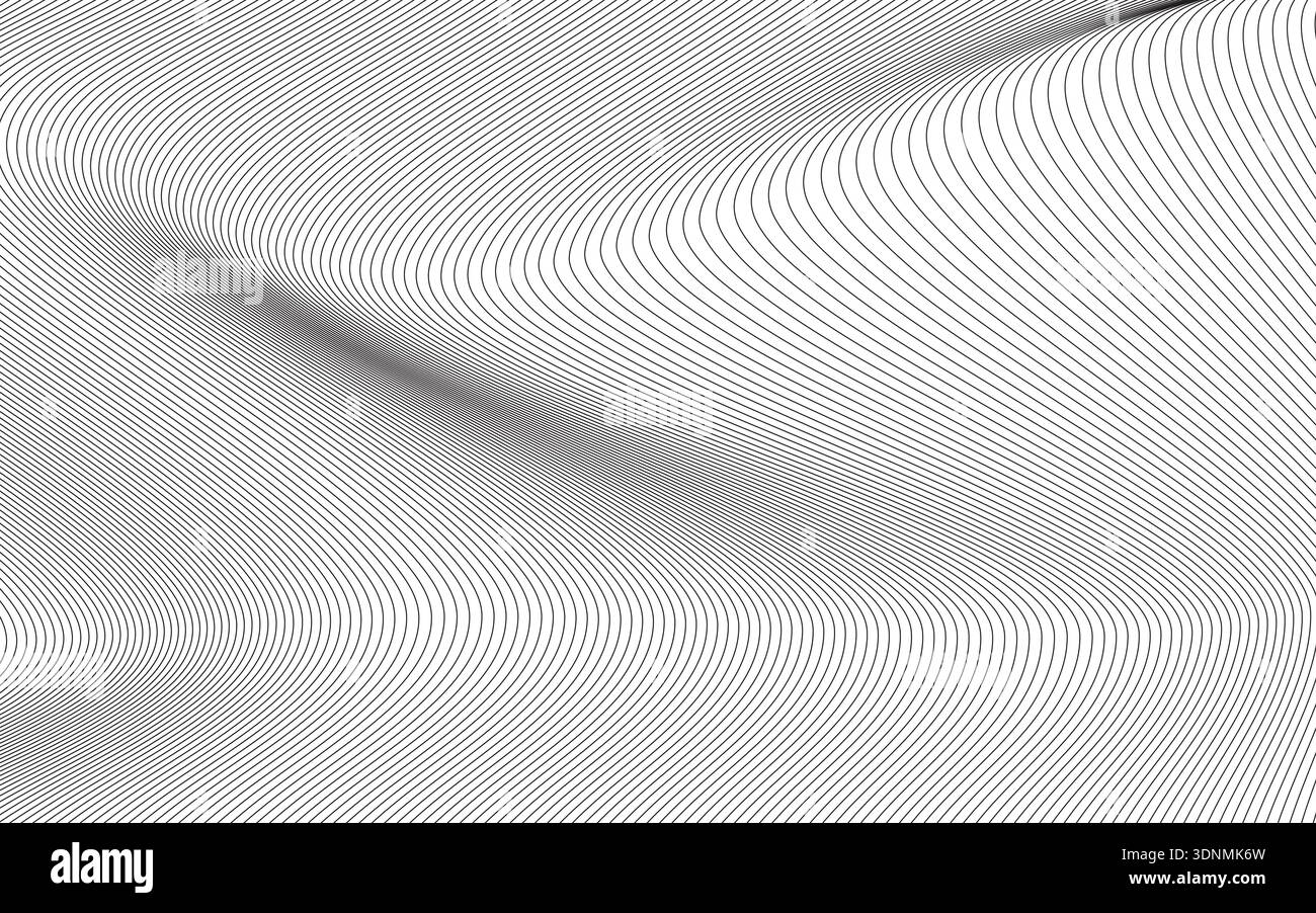Minimalist vector art featuring thin black curved lines on white, creating a fluid wave pattern Stock Vector