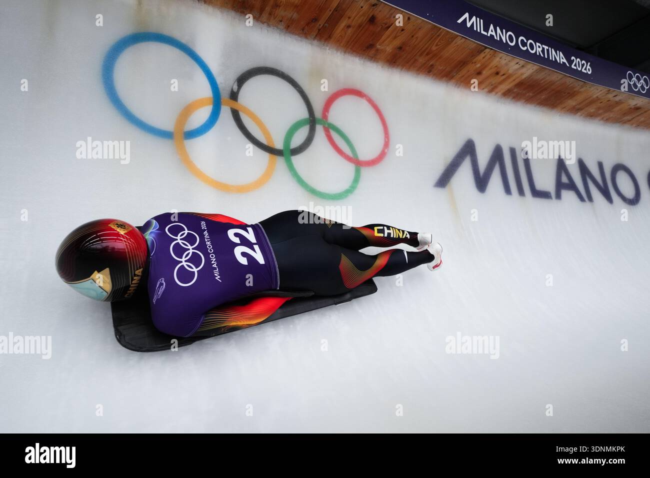 China's Wenhao Chen during the Men's Skeleton Training at the Cortina ...