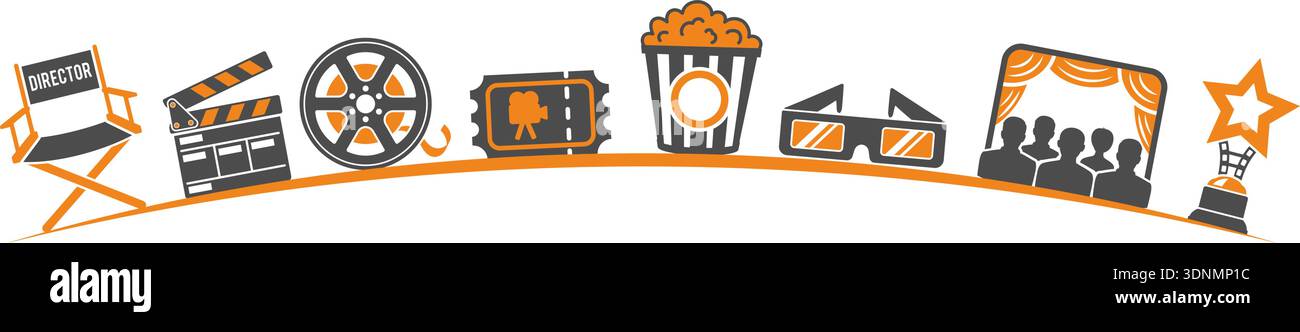 Cinema, filming and movie industry concept with two color icons film ...