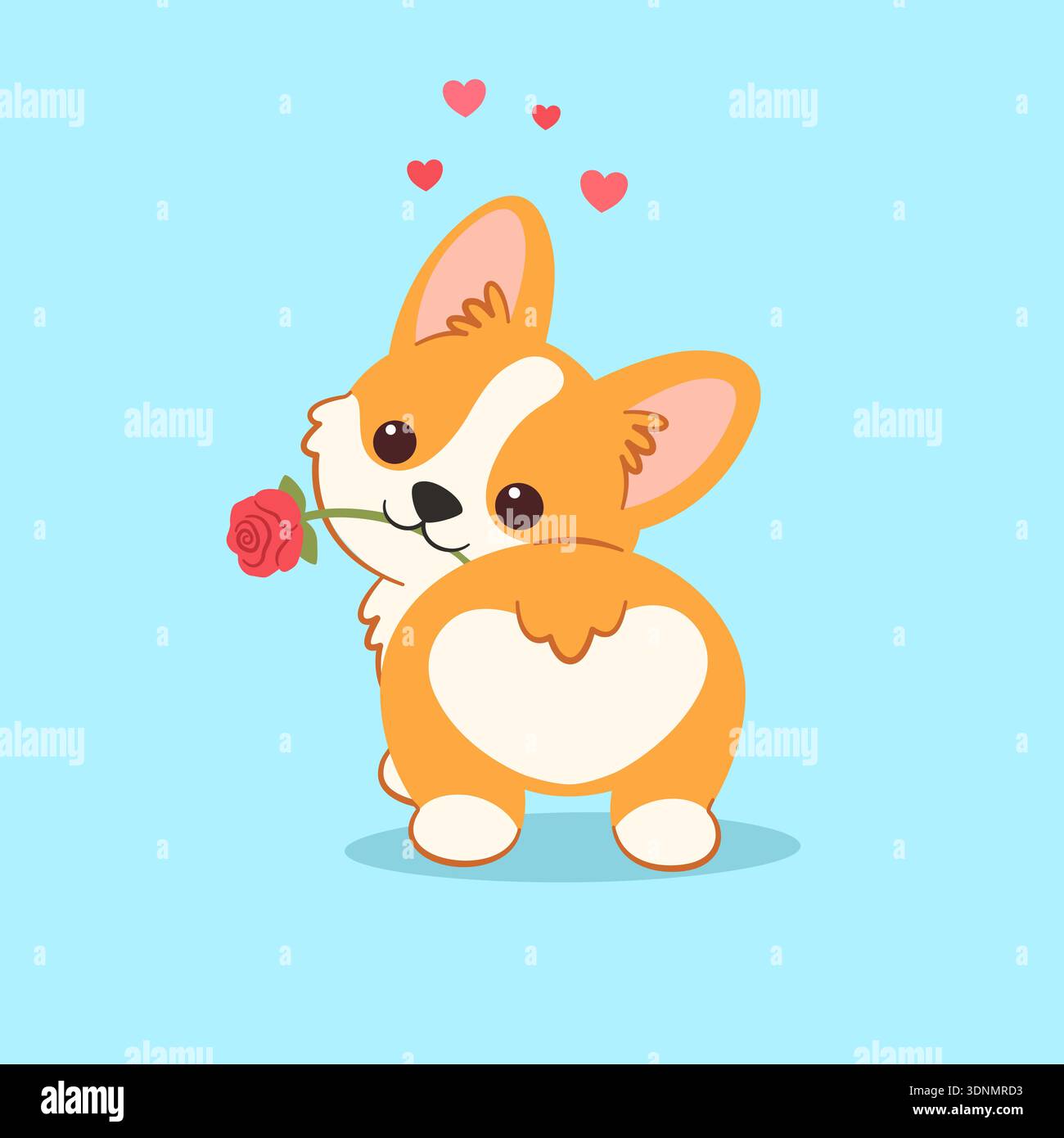 Cute Corgi With Red Rose Stock Vector