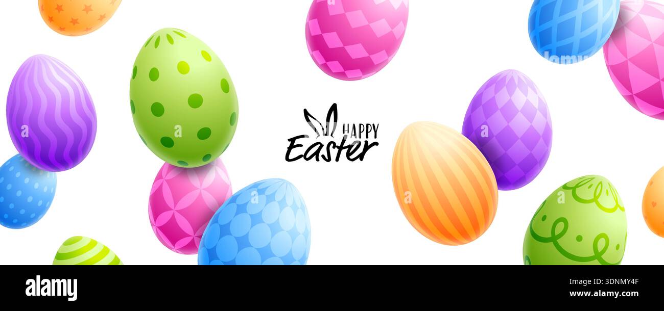 Easter banner, Easter egg card, painted eggs background Stock Vector