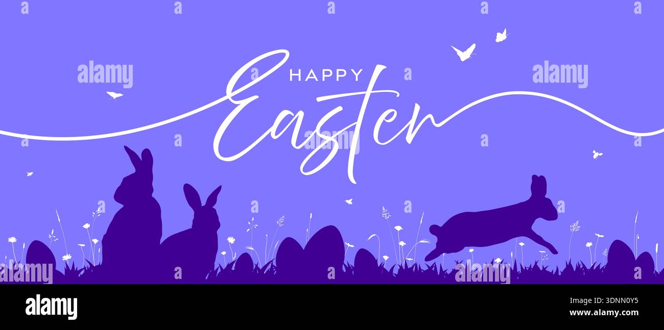 Easter poster, happy Easter banner, bunny card, egg, grass Stock Vector