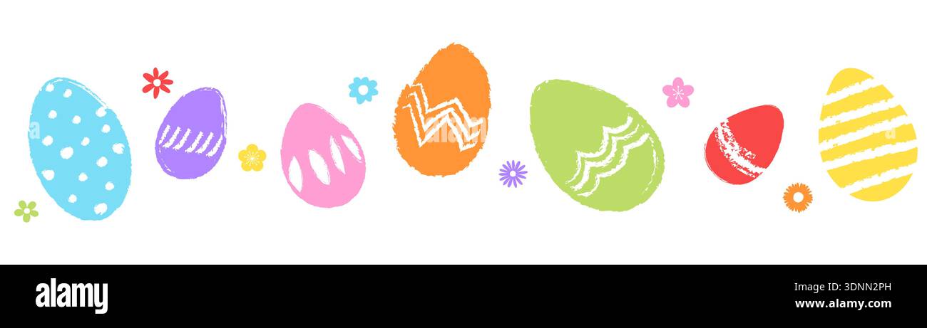 Easter egg border, painted eggs pattern with flowers Stock Vector