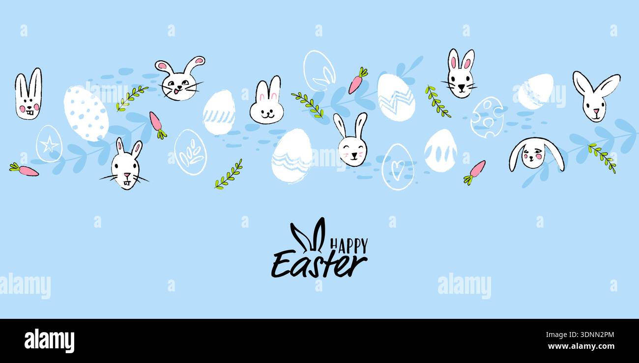 Easter card, happy Easter banner with egg and bunny pattern Stock Vector