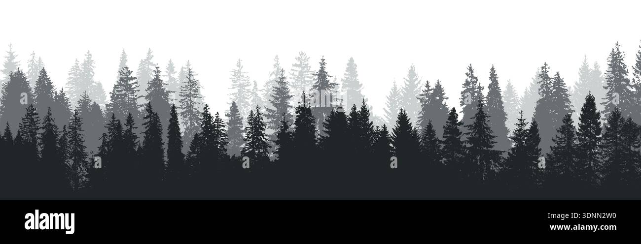 Forest landscape, fir tree silhouette, pine background Stock Vector