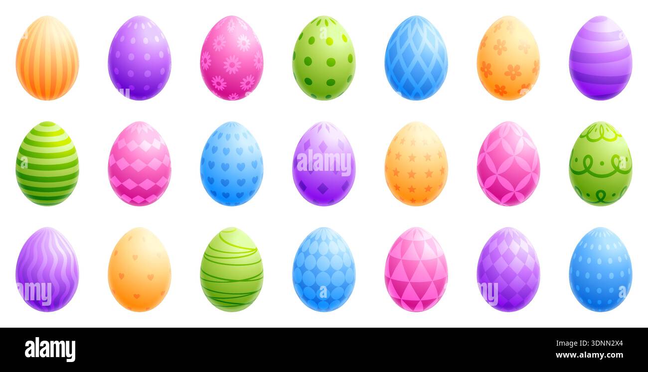 Easter egg set, painted eggs collection, colored Easter egg Stock Vector