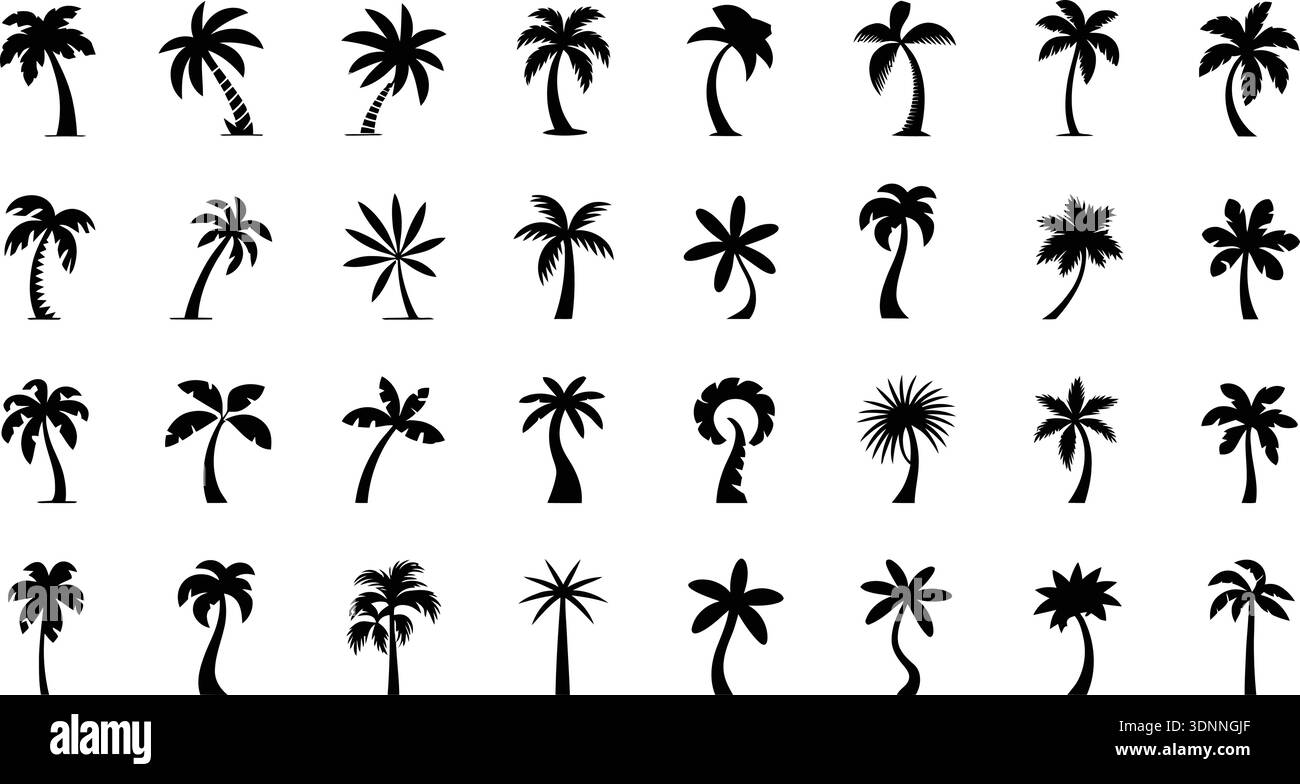 Exotic Palm Tree Silhouettes Tropical Vector Set Stock Vector Image ...