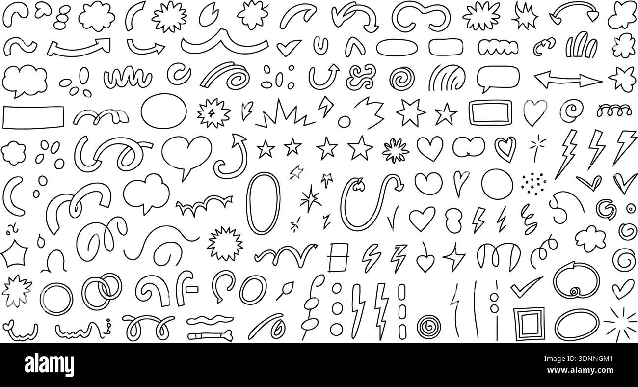 Hand Drawn Decorative Doodle Elements Vector Set Stock Vector Image ...