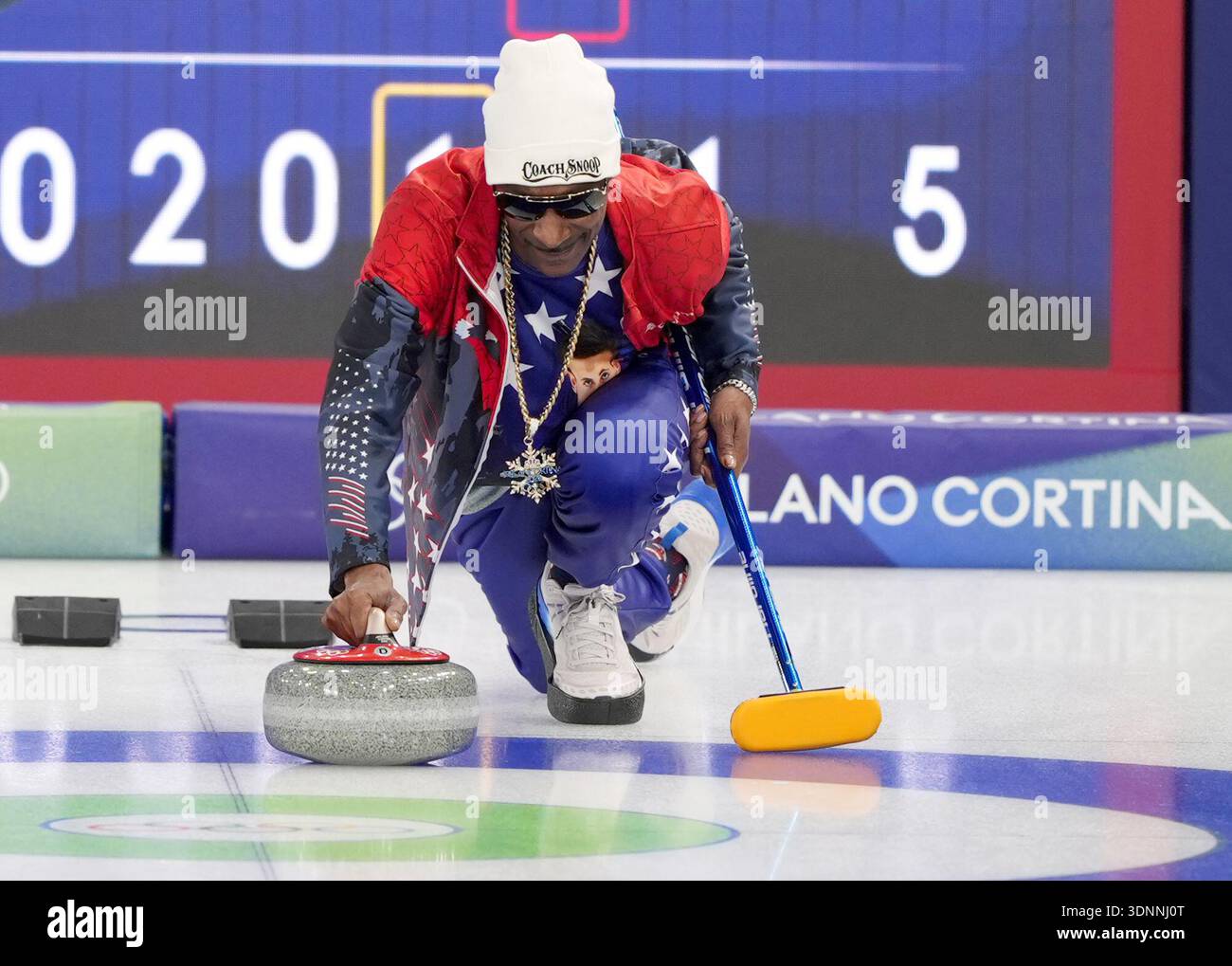 American rapper Snoop Dogg at the Cortina Curling Olympic Stadium ...
