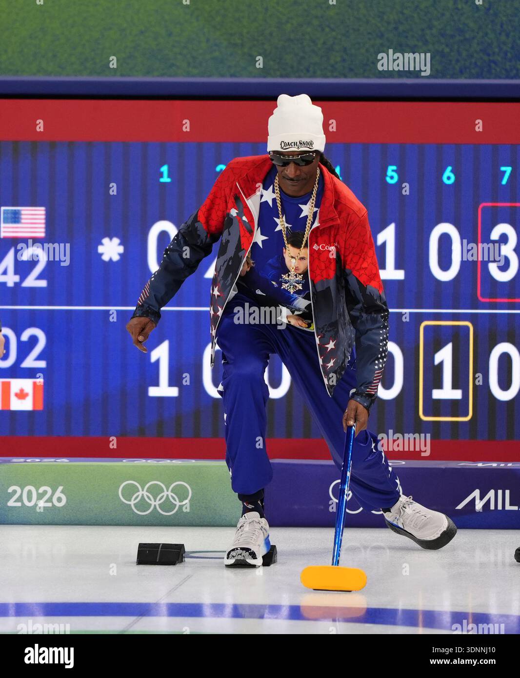 American rapper Snoop Dogg at the Cortina Curling Olympic Stadium ...