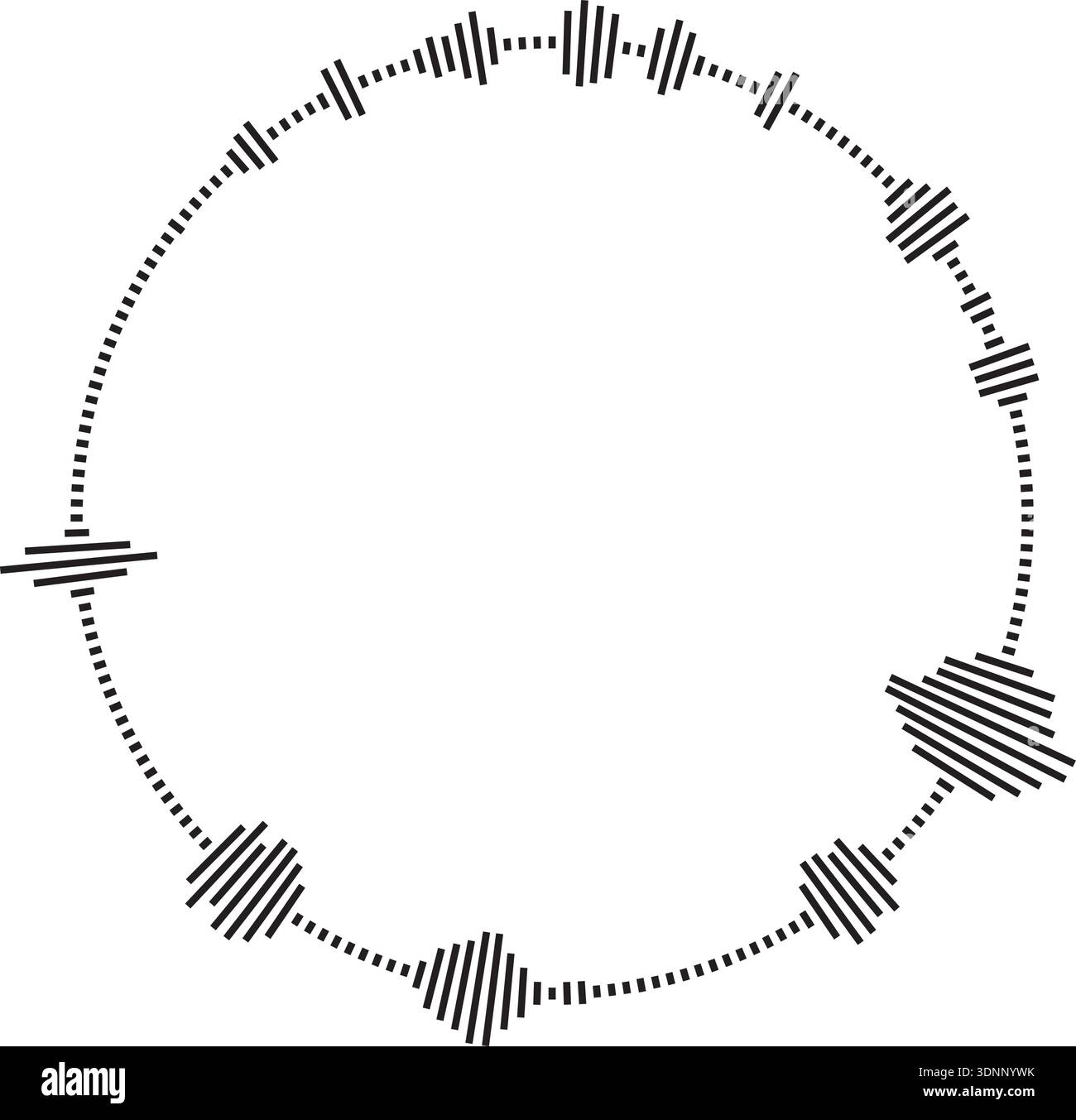 Vector circular sound wave pattern. Radial audio waveform illustration. Round equalizer with peaks. Stock Vector