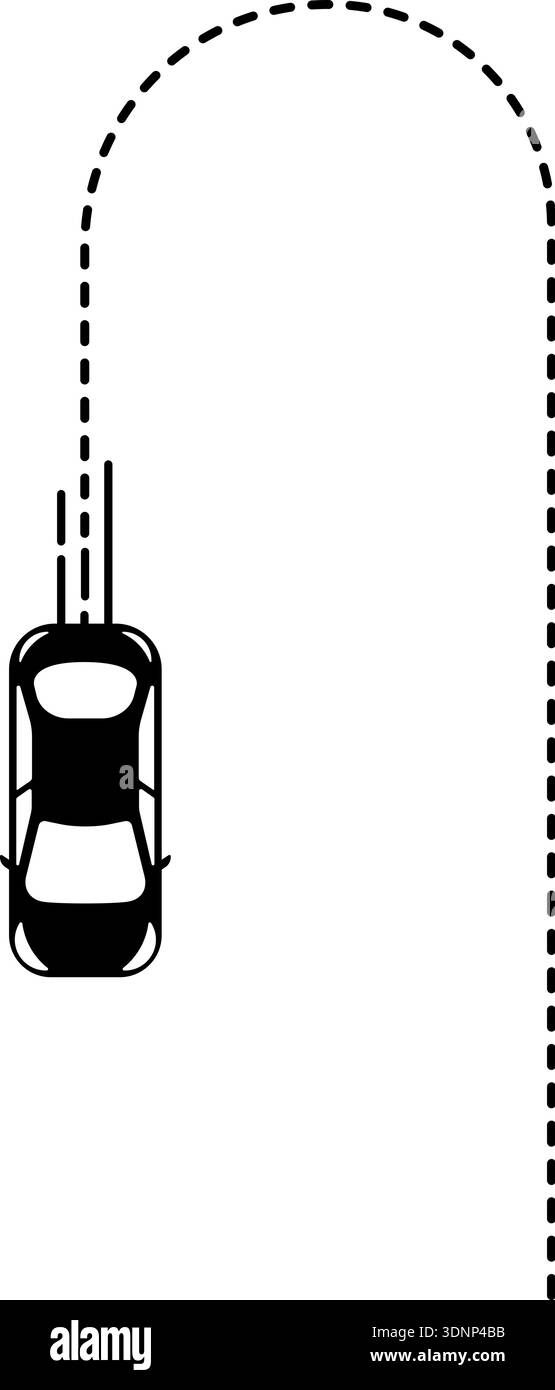 Car icon (top view) with a curved dashed line path returning to its ...