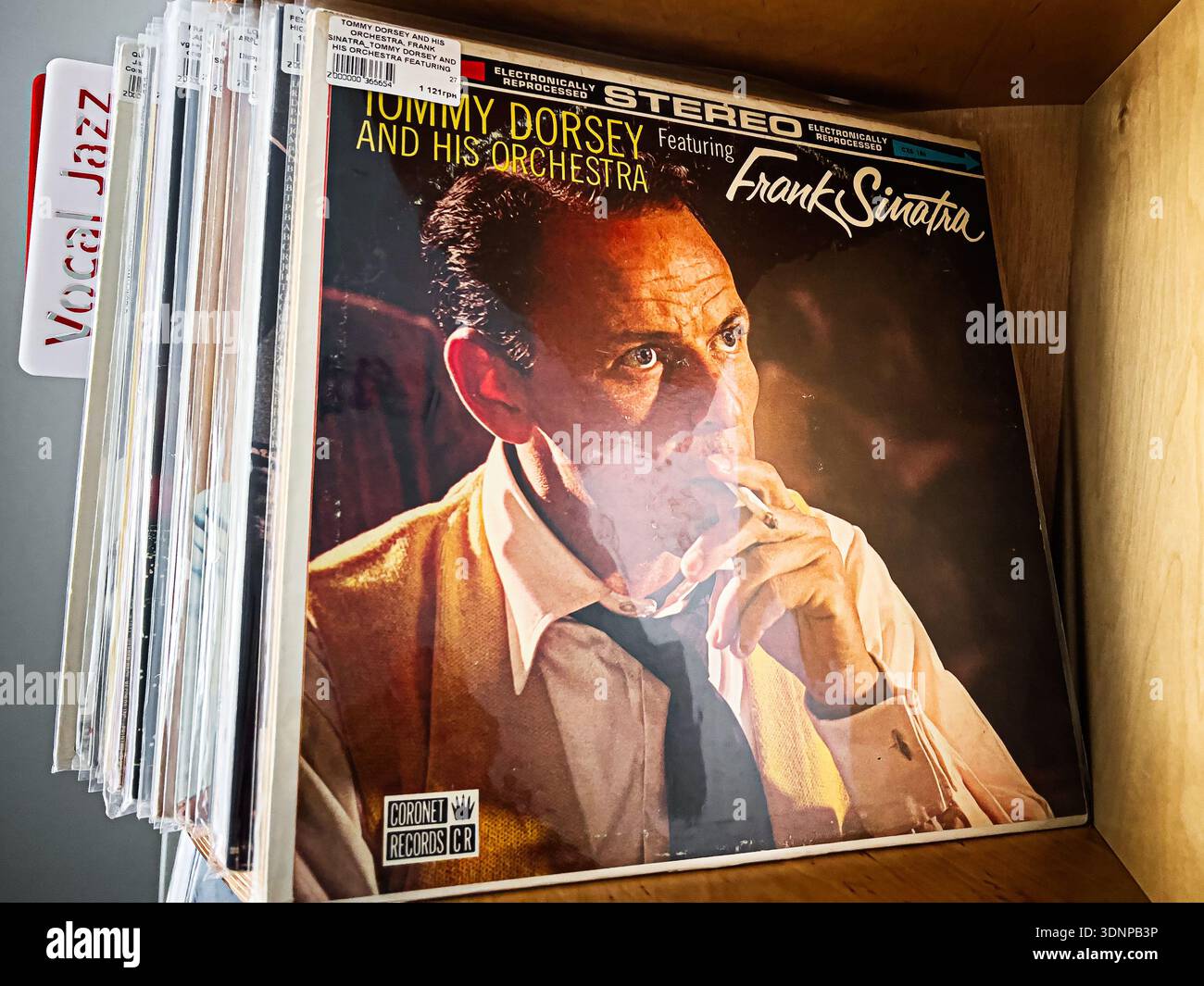 Lviv, Ukraine - February 07, 2026: Classic jazz swing album cover featuring Tommy Dorsey and Frank Sinatra, timeless vinyl artwork. Stock Photo