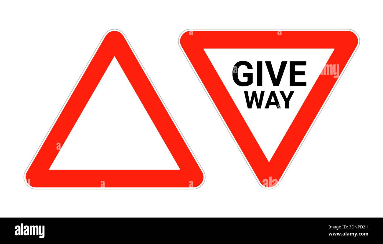 Give way road sign vector icon. Uk traffic road sign slow triangle yield give way logo Stock Vector
