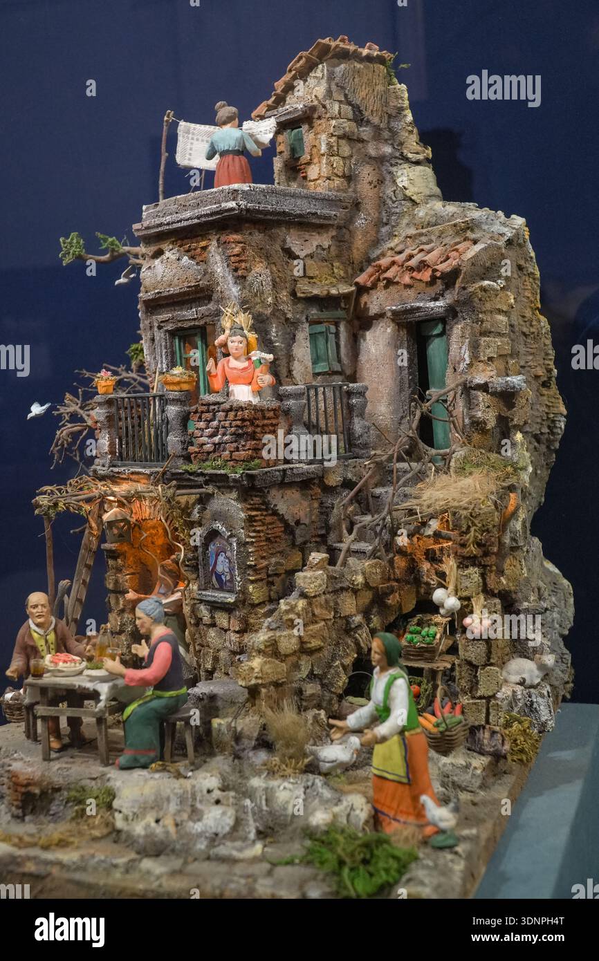 Neapolitan Nativity Scene (Presepe Napoletano). Detailed folk art model ...