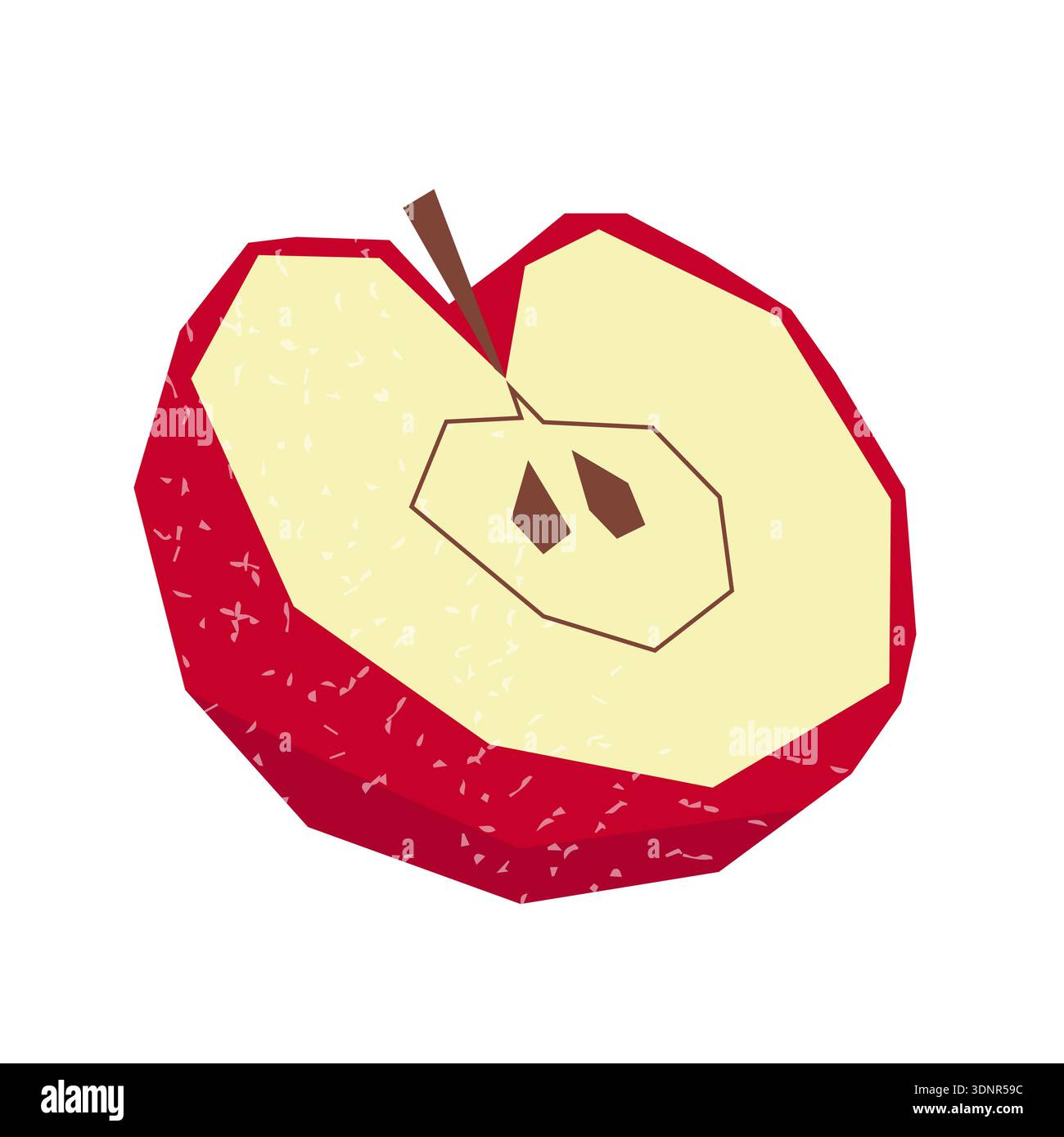 Geometric red apple half showing core and seeds Stock Vector