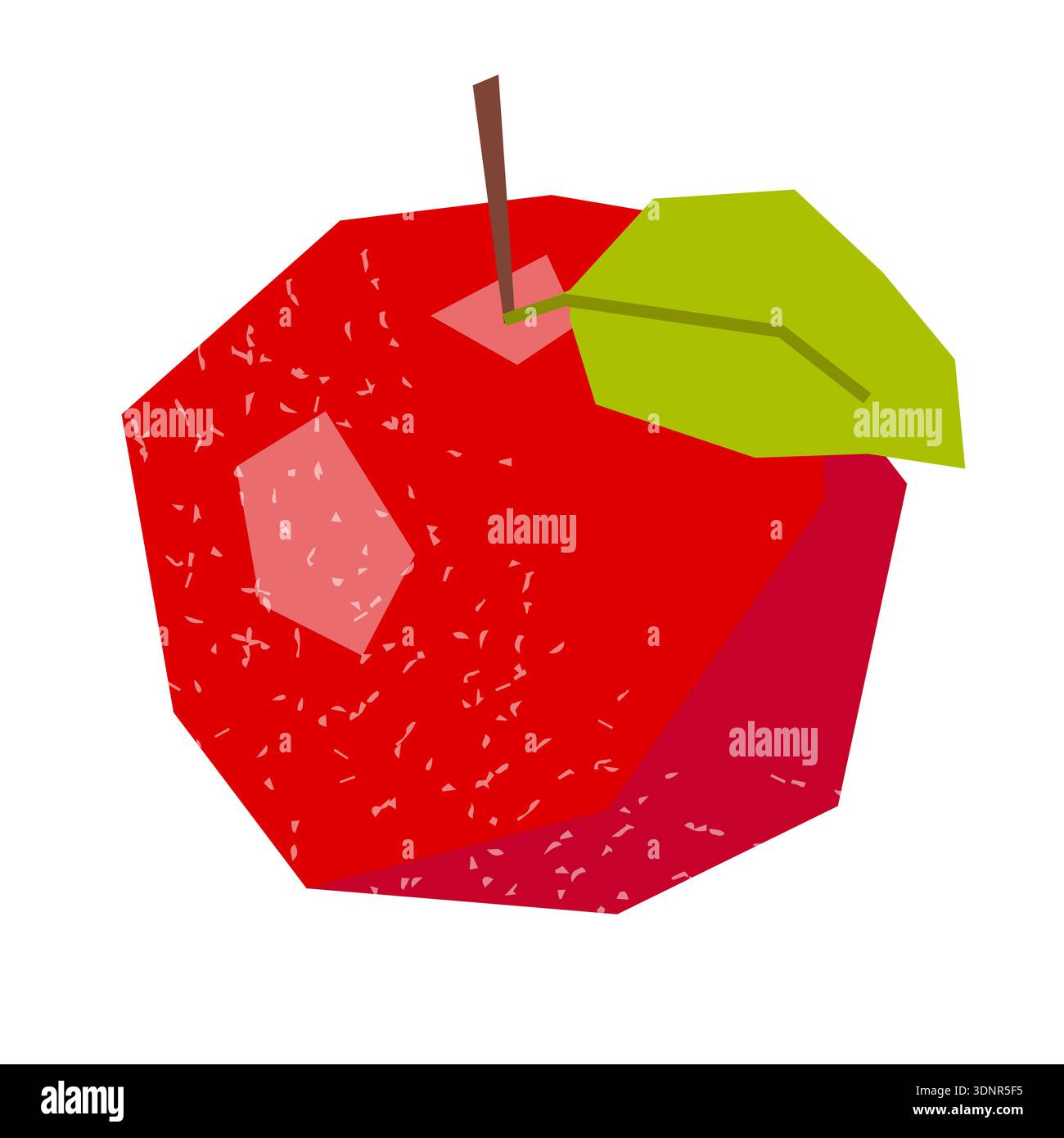 Geometric low poly red apple and leaf with  stem isolated on white background. Stock Vector