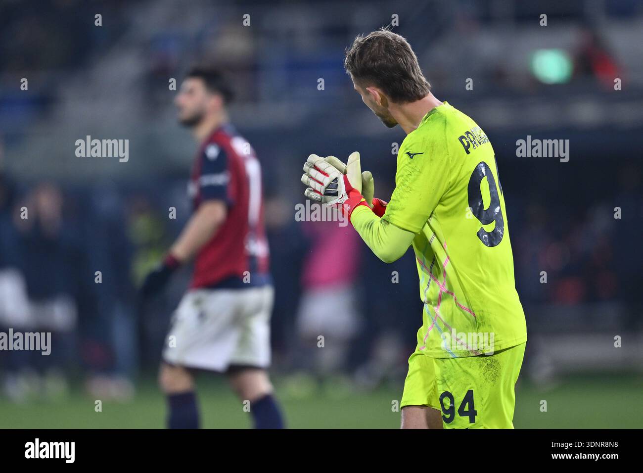 Ivan Provedel of S.S. Lazio saves Riccardo Orsolini of Bologna F.C