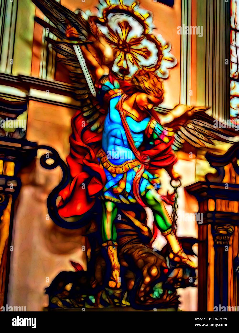 illustration of the Archangel Michael defeating satan Stock Photo - Alamy