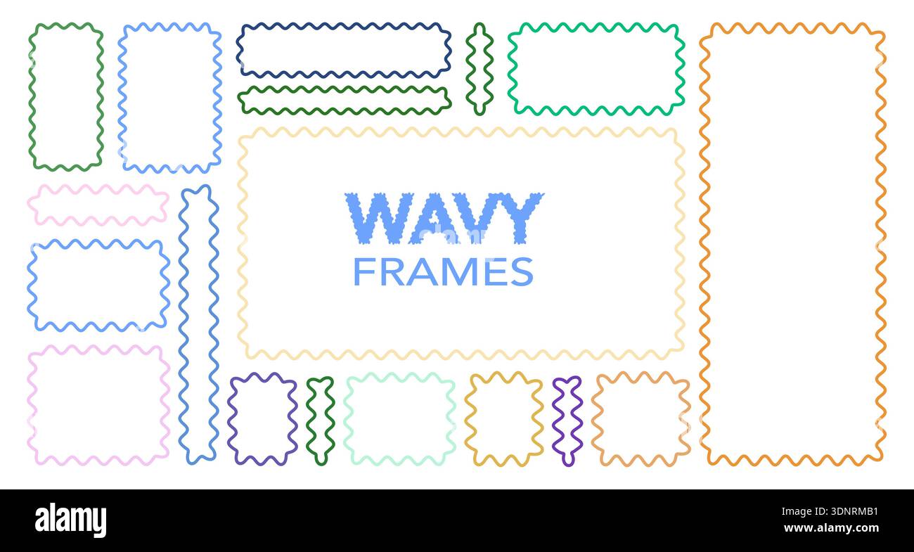 Set of wavy organic banner outlines. Long rectangle ribbons and narrow ...