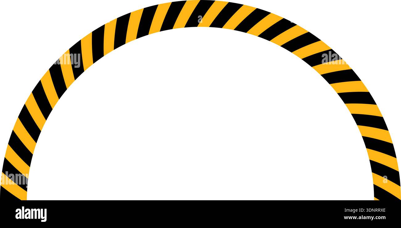 A half-circle shape with yellow and black diagonal lines. Stock Vector