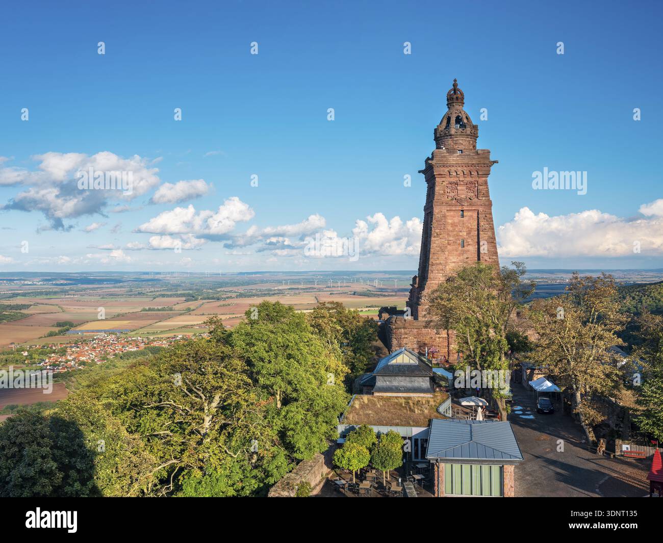 The Kyffhaeuser monument at the Kyffhausen Imperial Castle, in the back the Goldene Aue, near Bad Frankenhausen, Thuringia, Germany Stock Photo