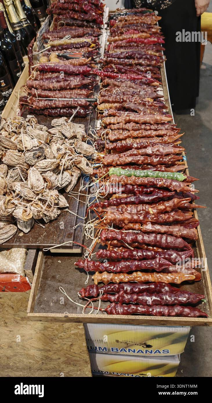 Close-up of various dried fruits on a market stand, Georgia Stock Photo