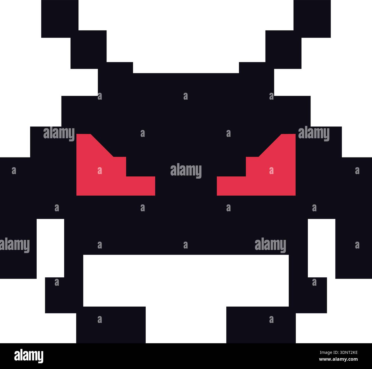 Pixel art alien face with dark blocks and red eyes in a retro arcade ...