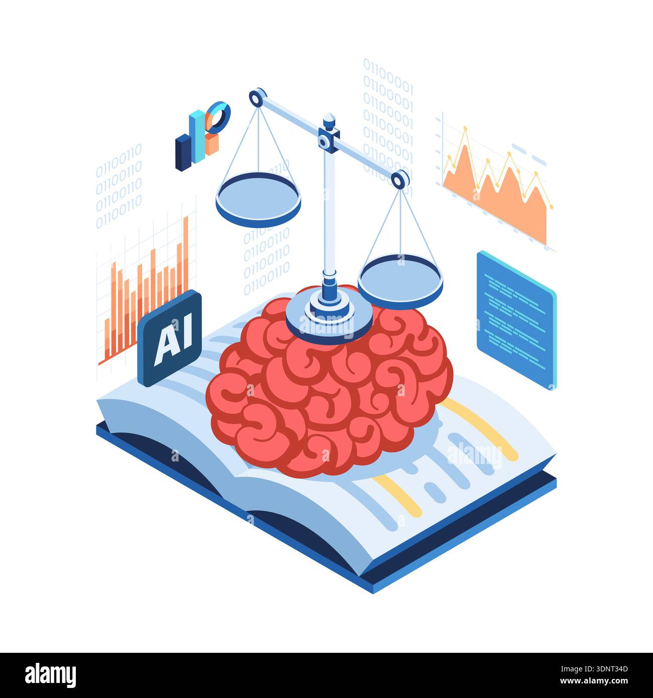 Isometric Brain with Justice Scales on an Open Book. AI Artificial ...