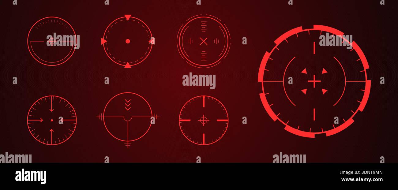 Crosshair Hud red. Futuristic neon light and laser Hud for game ...