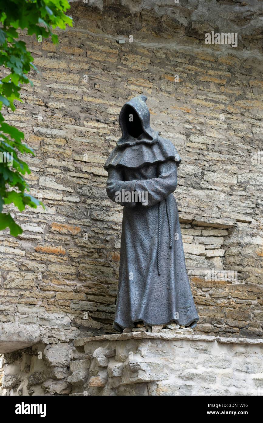 Bronze statue of a faceless monk, Tallinn, Estonia, Europe Stock Photo