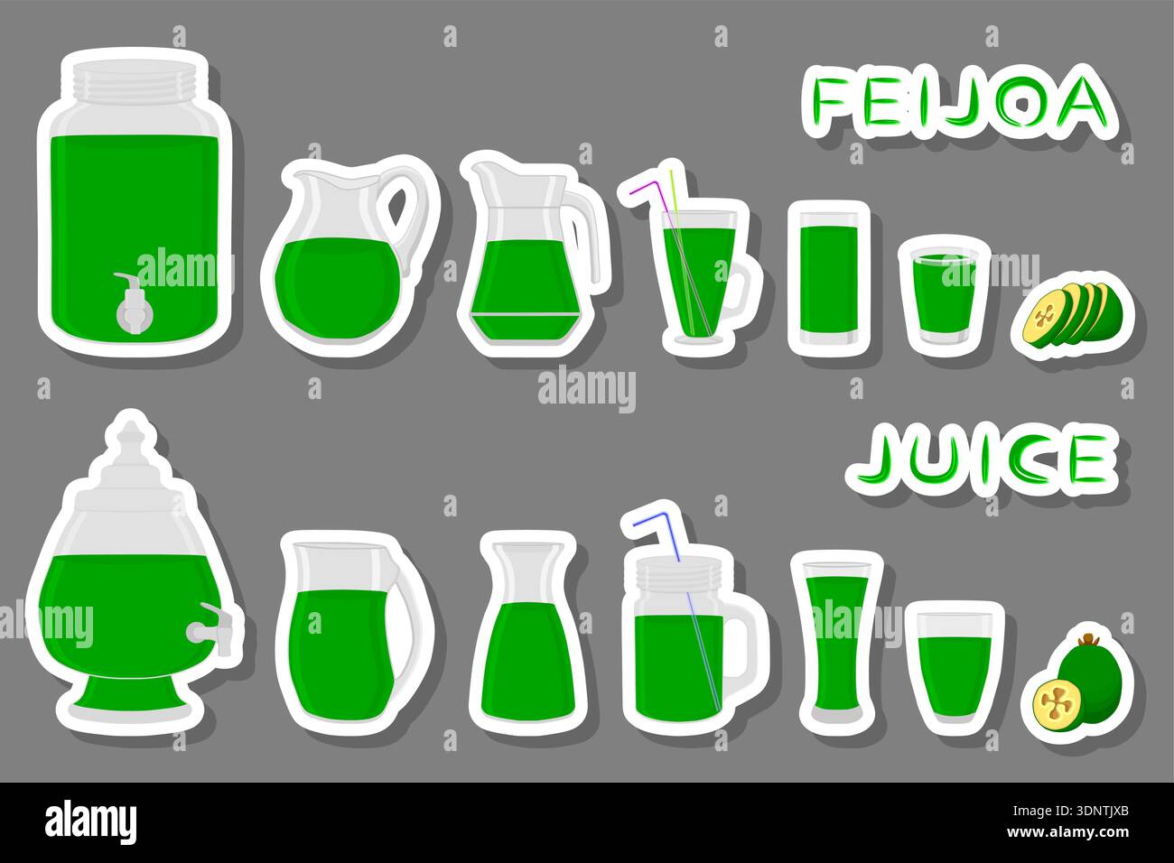 Illustration on theme big kit different types glassware, feijoa jugs ...