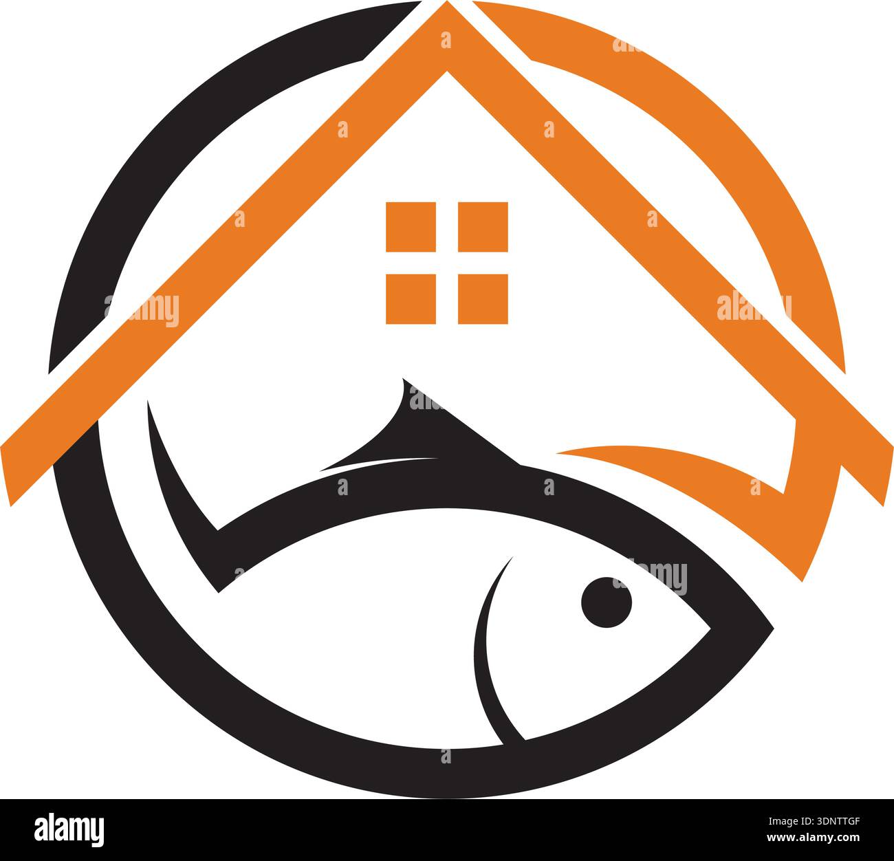 House And Fish Logo Design Stock Vector