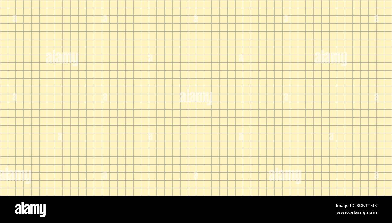 Old yellow square notebook paper seamless pattern. Squared grid texture with gray lines. Paper math mesh sheet seamless background. Vector Stock Vector