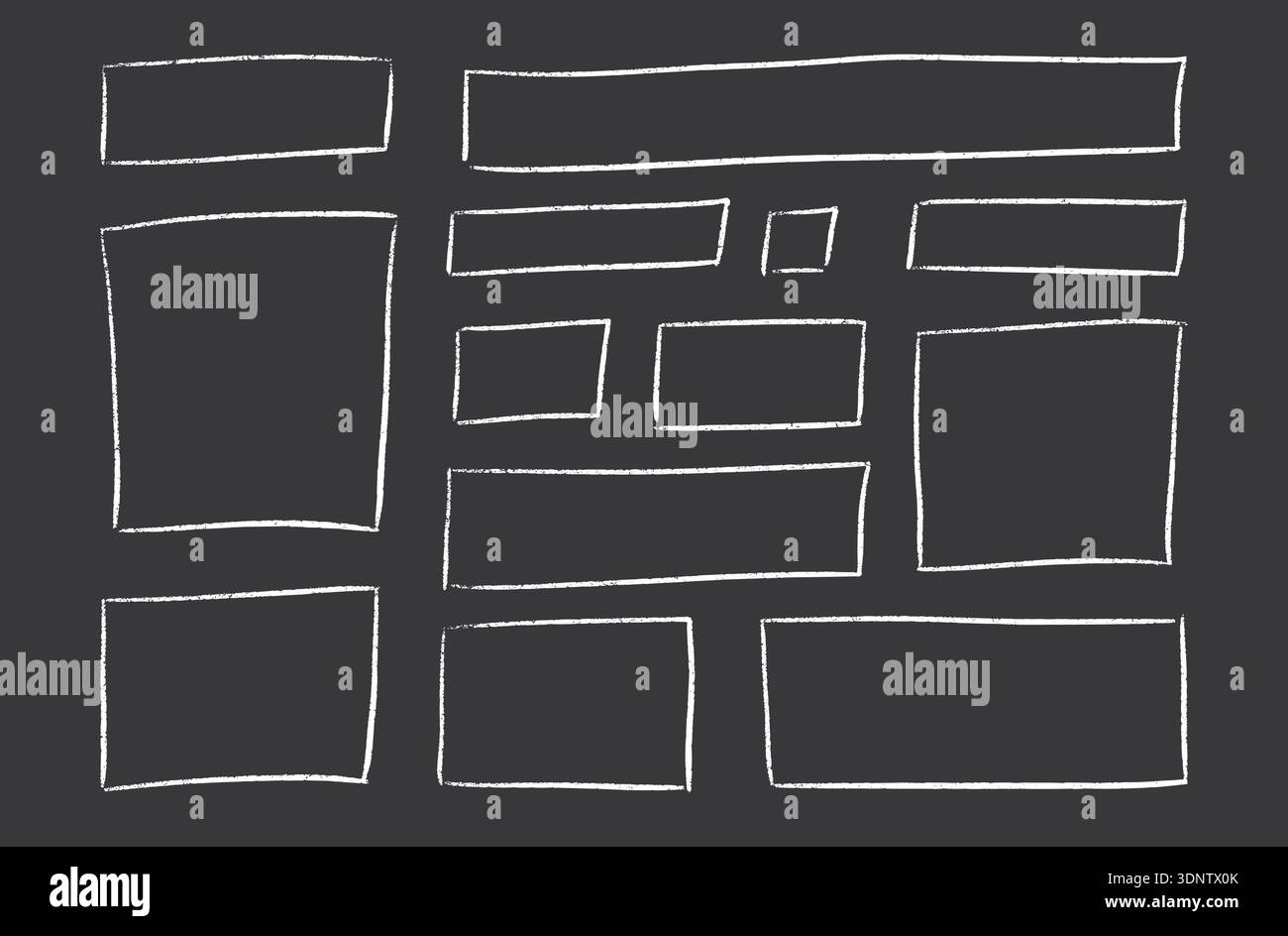 Chalk frame border on blackboard background with hand drawn doodle texture. Stock Vector