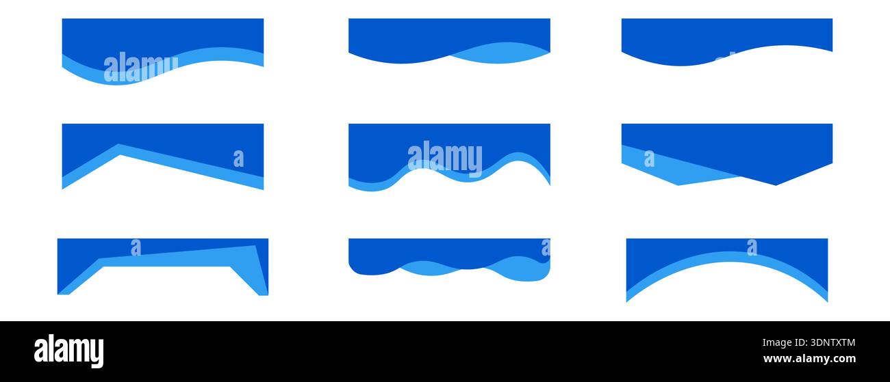 Simple clouds divider web site separator set. Fluffy curve edge header section. Blue border for banner, frame bottom, template. Vector illustration Stock Vector