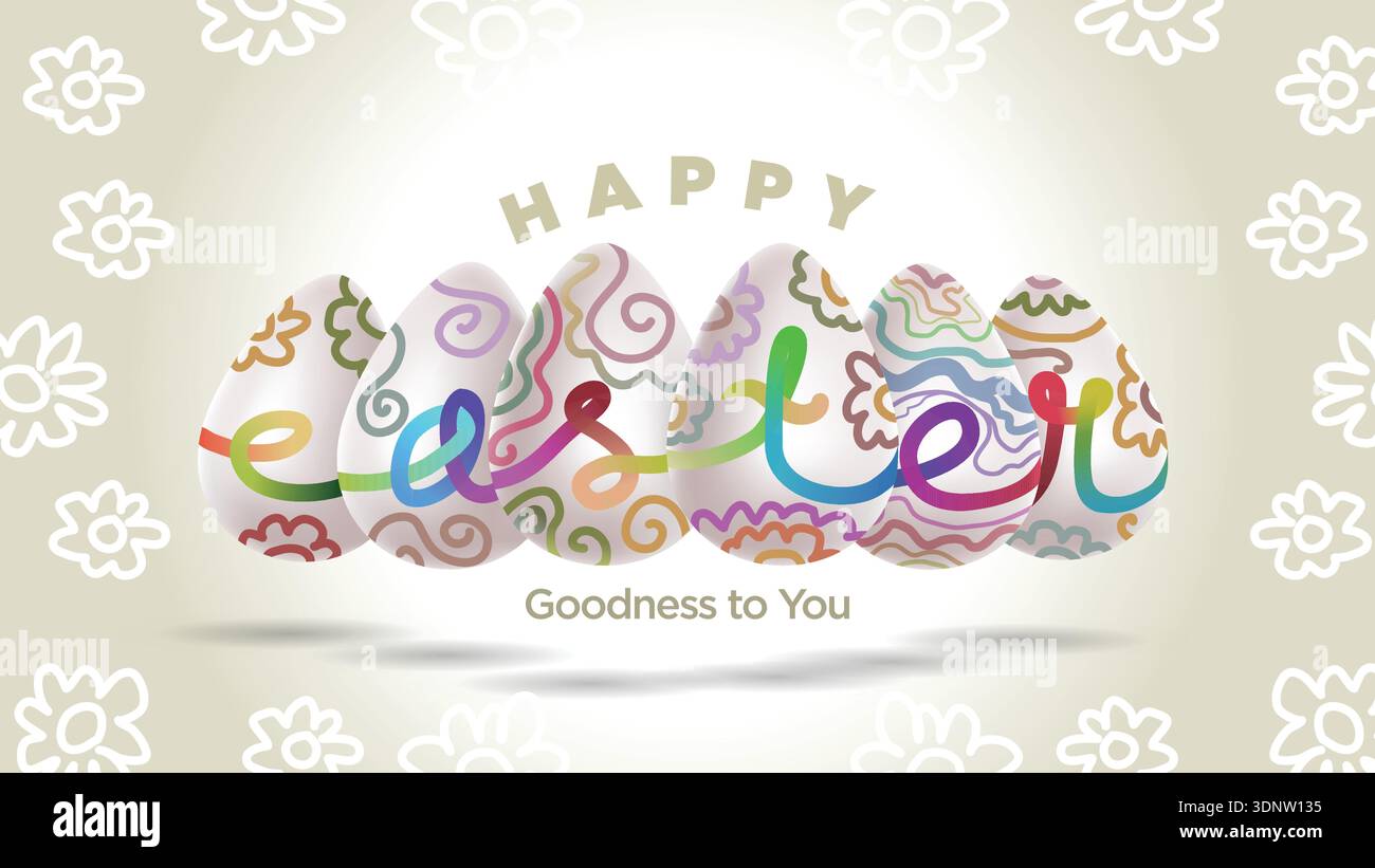 Happy Easter Lettered Eggs Set – Abstract Decorative Easter Egg Collection with Modern Festive Style Stock Vector
