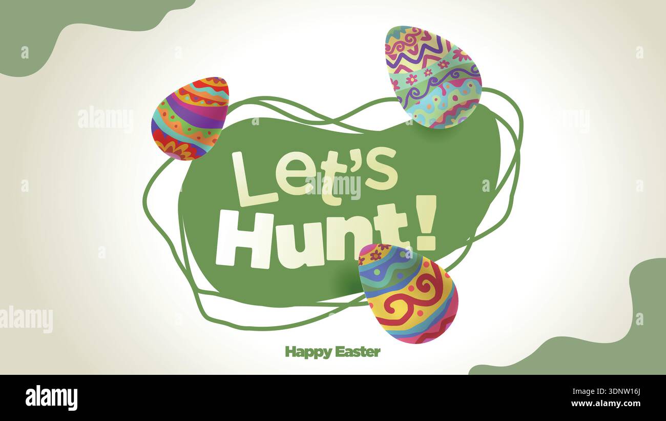 Let’s Hunt – Playful 3D Colorful Easter Eggs Celebration Background Stock Vector