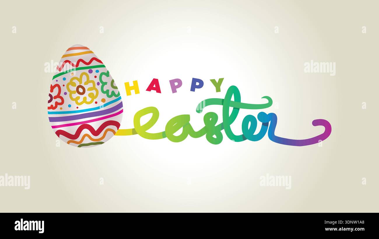 happy easter. colorfull easter egg with hand written happy easter text. abstract easter egg vector illustration Stock Vector