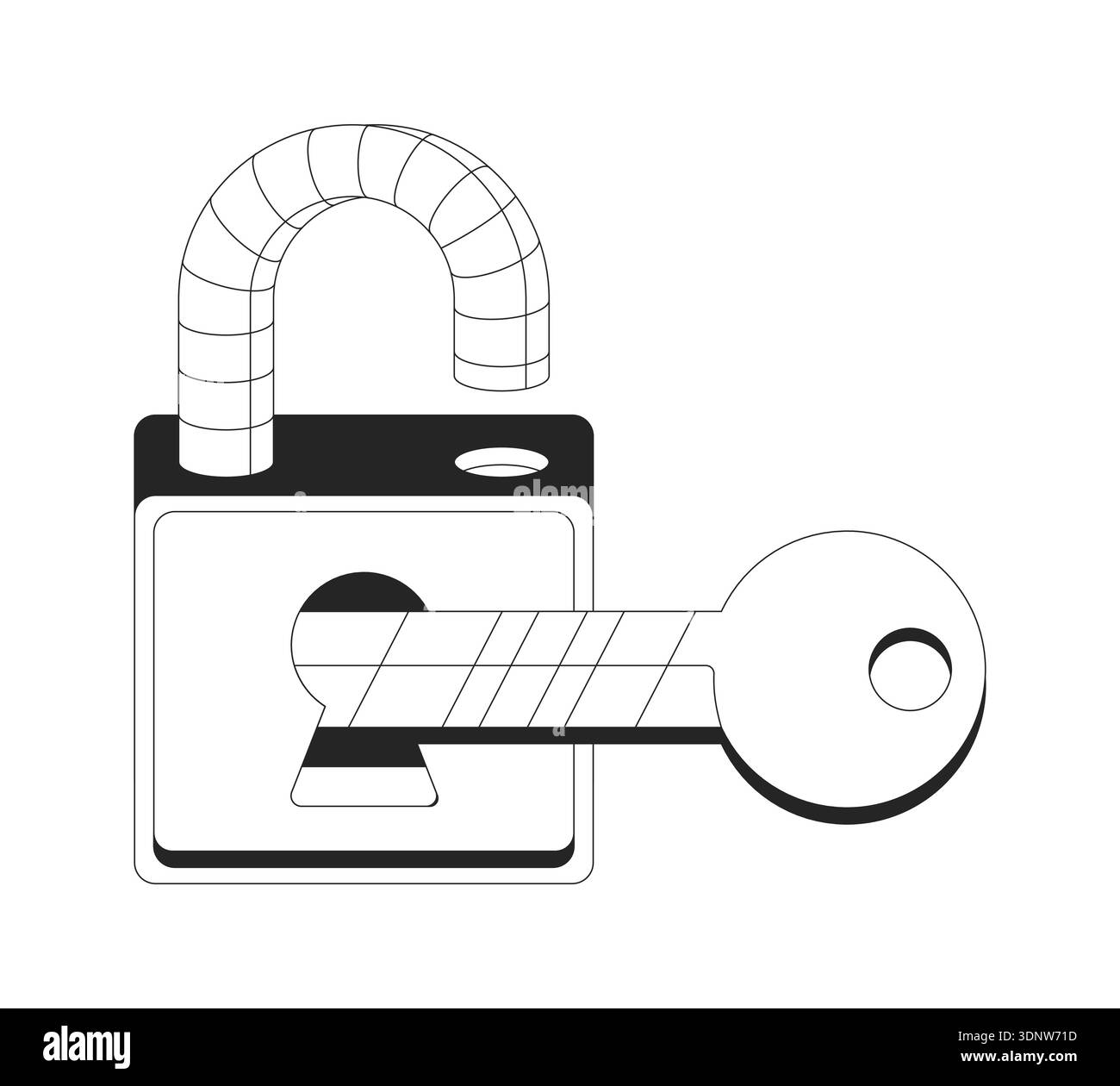 Unlock padlock with key 2D line object Stock Vector