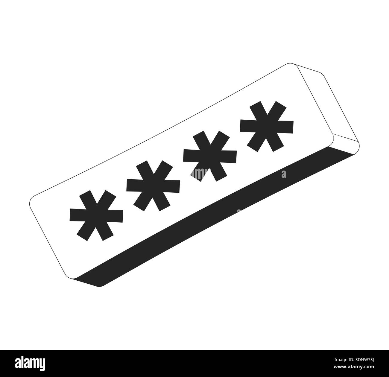 Angled password input field with four asterisks 2D line object Stock Vector