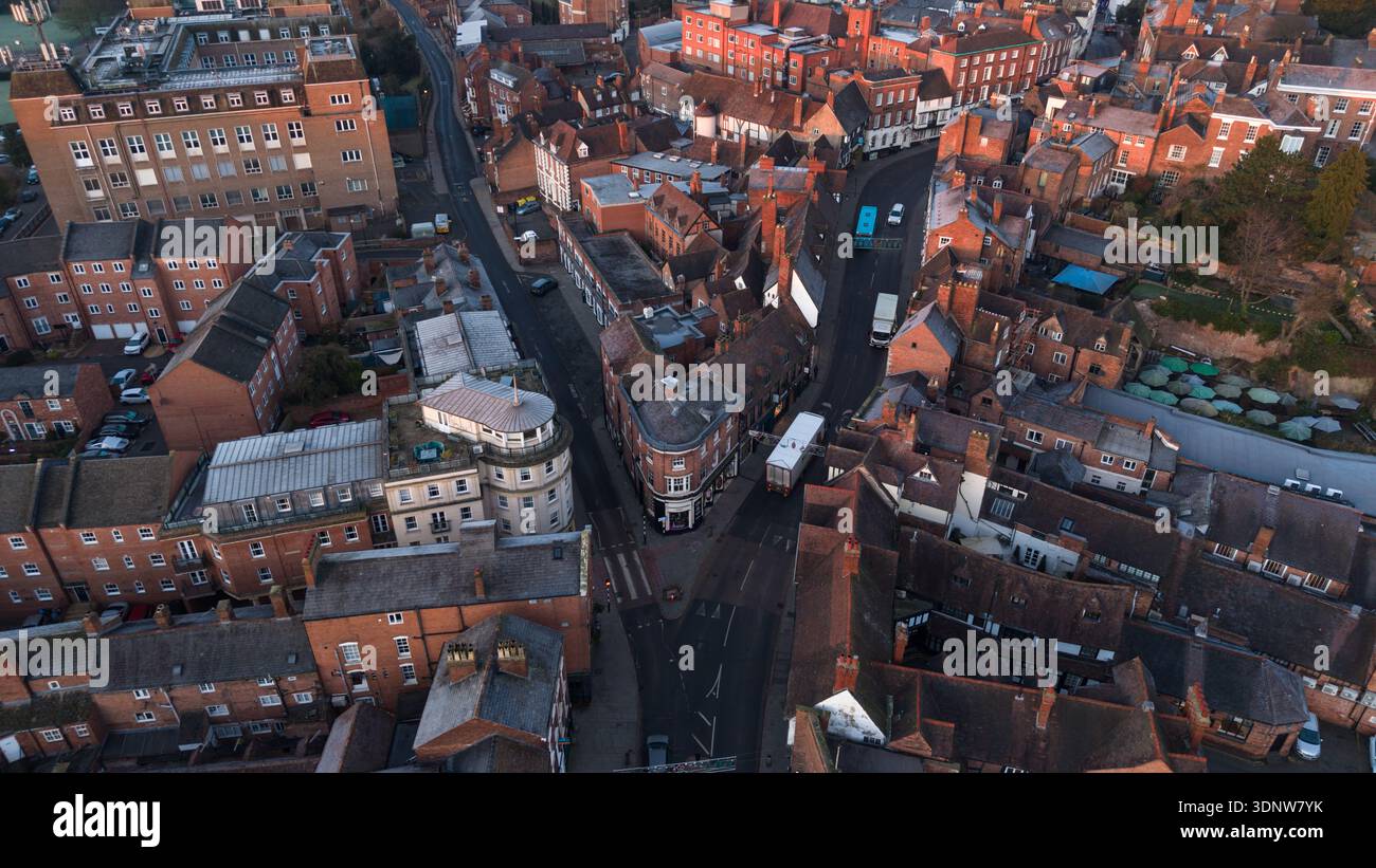 Aerial view of Shrewsbury town centre streets from above, Wyle Cop and  Dogpole, Shropshire, England Stock Photo - Alamy