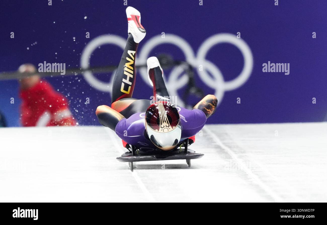 China's Chen Wenhao during the Men's Skeleton Heats at the Cortina ...