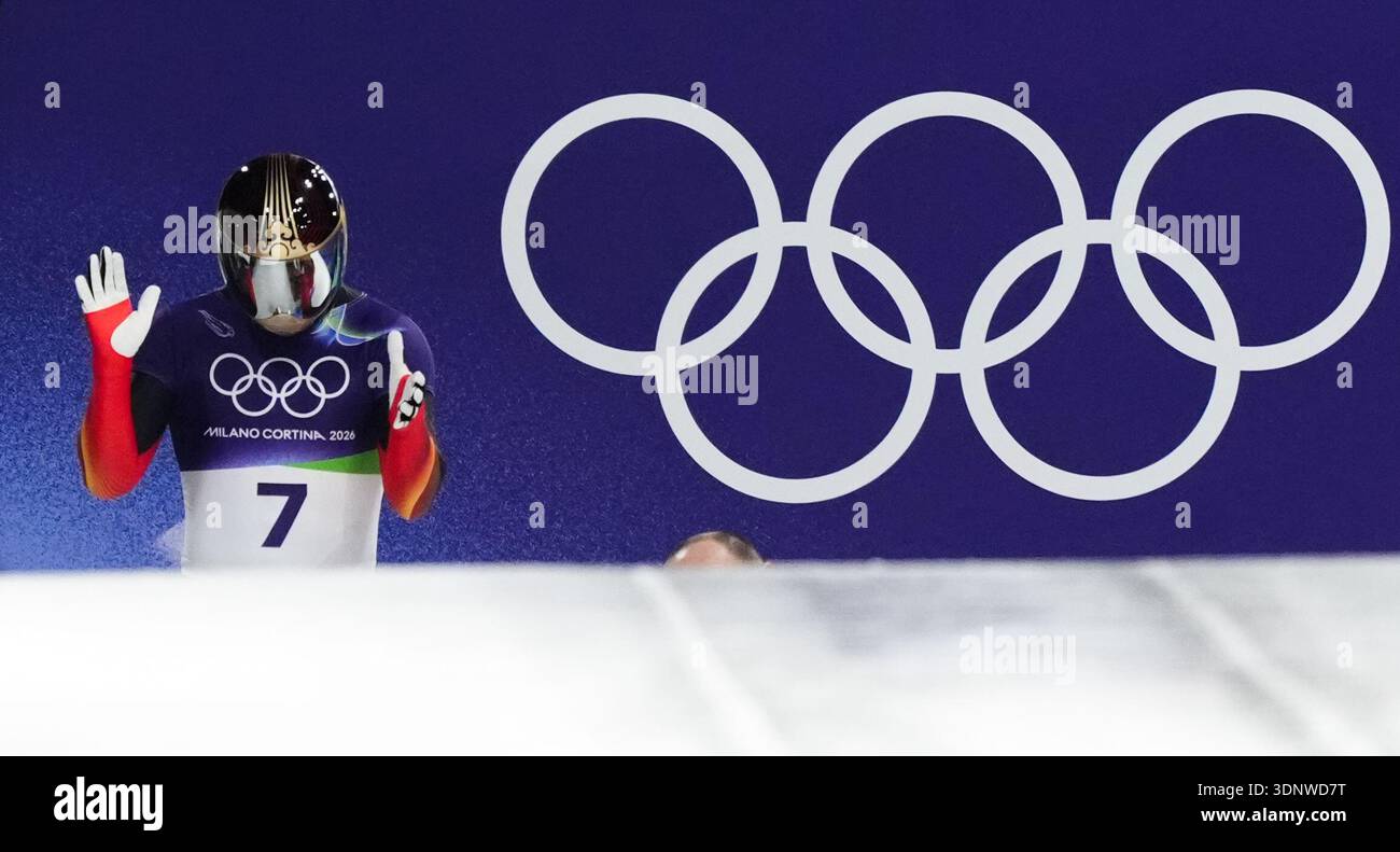 China's Chen Wenhao during the Men's Skeleton Heats at the Cortina ...