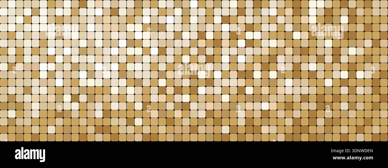 Golden mosaic disco party background. Metal gold sequin shiny sparkle decoration. Disco ball effect tile bg. glitter halftone wallpaper. Sparkling glitter backdrop. Vector illustration Stock Vector