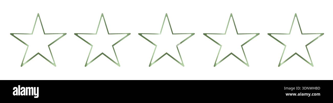 Five outlined green stars isolated on white background. Zero rating ...