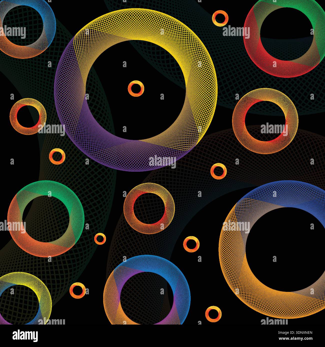 Abstract seamless pattern with colorful circles on black background. Vector illustration. Stock Vector