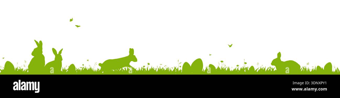 Easter banner, Easter bunny border, eggs on the grass Stock Vector