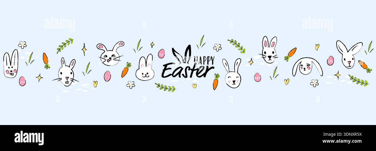 Easter banner, Easter bunny border, happy Easter card Stock Vector