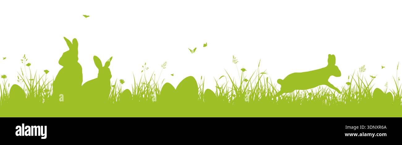 Easter border, Easter banner, bunny and egg on grass Stock Vector